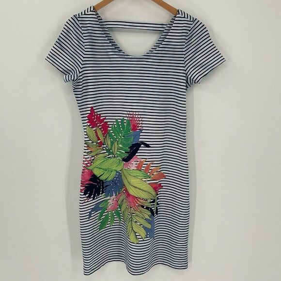 Tommy Bahama Sunset Shadow Sheath Dress Short Sleeve Ocean Deep Women Small - Picture 1 of 5